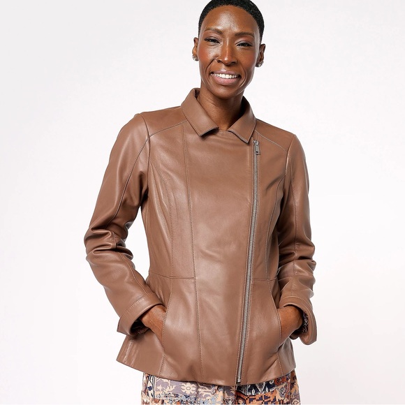 Denim & Co. Lamb Leather Moto Jacket with Pockets - Picture 1 of 13